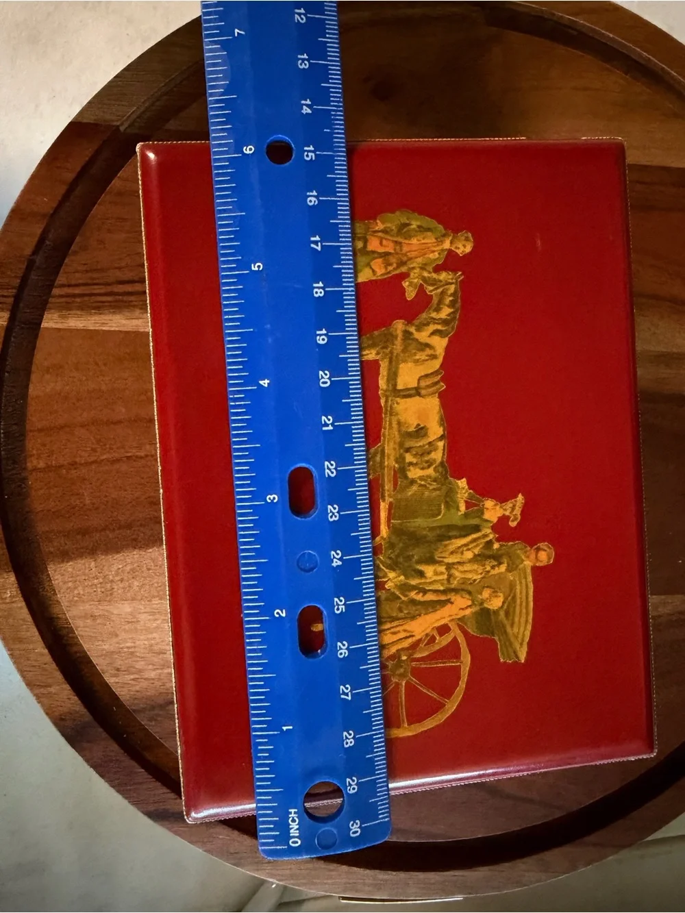 1971 Large Red Carriage Jewelry Box Signed Theda B. Vintage Divided Keepsake